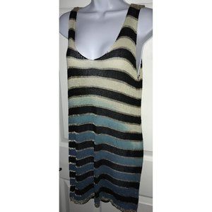 PARADIS MISS Metallic Turquoise Black Gold Ivory Dipped Striped Knit Tank L/XL